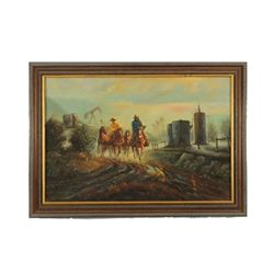 Cowboys in Oil Field Lico. Brown Oil Painting