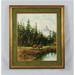 Western Landscape Mountain Scene Oil Painting