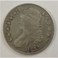1822 BUST HALF DOLLAR VF/XF OBVERSE DIE CRACK NOT A SCRATCH