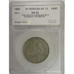 1925 STONE MOUNTAIN COMMEMORATIVE HALF SEGS MS-63  DOUBLE DIE OBVERSE