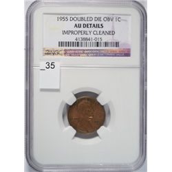1955/55 LINCOLN ONE CENT NGC AU, LIGHT CLEANING, ITS AU58