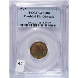 1972/72 LINCOLN ONE CENT PCGS GENUINE, LIGHT CLEANING, MS65 BROWN