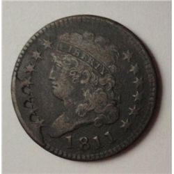 1811 HALF CENT RARE 4 STAR DIE BREAK KEY DATE VF+ DETAILS