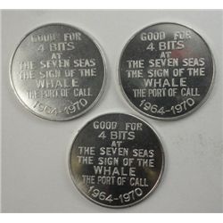 3 1960'S NANTUCKET ISLAND WHALE MONEY ALUMINUM CH BU