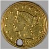 Image 1 : 1841-C $2.50 GOLD VF WITH HOLE. RARE