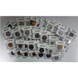 BOX OF FOREIGN COINS ALL IN INDIVIDUAL FLIPS