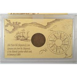 EAST INDIA COMPANY COIN RECOVERED FROM THE ADMIRAL GARDNER SHIPWRECK OF 1809