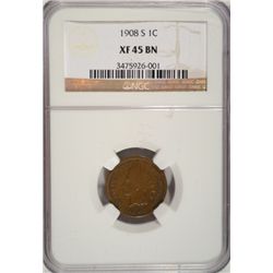1908-S INDIAN ONE CENT NGC XF-AU 45