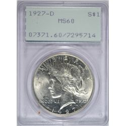1927-D PEACE DOLLAR HALF DOLLAR PCGS MS60 OLD RATTLER HOLDER