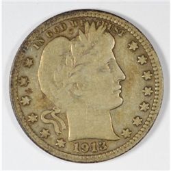 1913 BARBER QUARTER VF