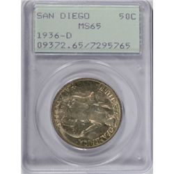 1936-D SAN DIEGO HALF DOLLAR PCGS MS65 OLD RATTLER HOLDER