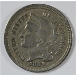 1881 THREE CENT NICKEL F