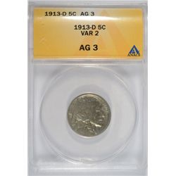 1913-D T-2 BUFFALO NICKEL ANACS AG3