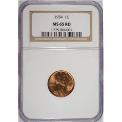 1934 LINCOLN ONE CENT NGC MS65 RED