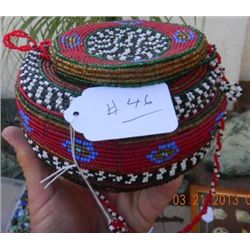 Antique Beaded Basket with lid.