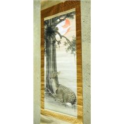 Large Japanese Scroll - Birds and Deer