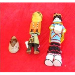 Pueblo Pottery Shoe, Zuni Beaded Doll, and Hopi Kachina Doll.