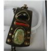 Image 5 : Old Pawn Sterling Silver Pendant with Turquoise, Coral and Obsidian Stones