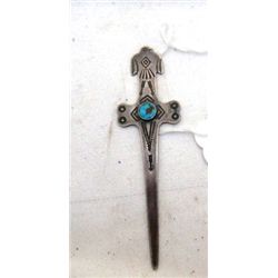 Navajo Sterling Silver Letter opener & Spider Web Turquoise Stick Pin