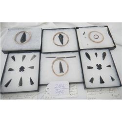 Six Frames of Precolumbian Shell and Obsidian Artifacts