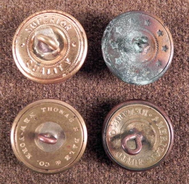 4 Antique Small Gilt Civil War Buttons w/Eagle, Ribbon