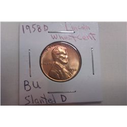 1958D BU Wheat Cent **Slanted "D"**