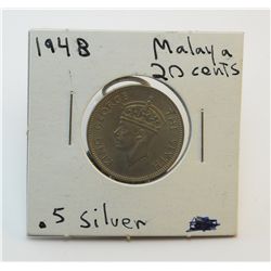 1948 Malaya 20 cents *.5 Silver*   XF