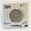 **RARE** 1924 Lexembourg 2 Francs *Only Made 1 Year*   VF