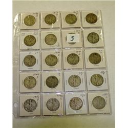 Sheet of 20 Walking Liberty Half Dollars - 1946 and 1947