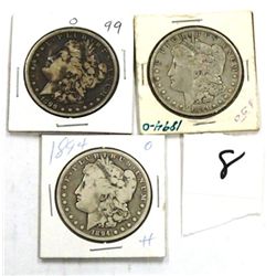 Three Morgan Silver Dollars (2) 1894O and (1) 1899O