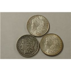Three Morgan Silver Dollars 1884, 1885, 1895O