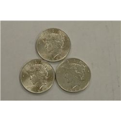 Three Peace Silver Dollars (2) 1923 and (1) 1923O