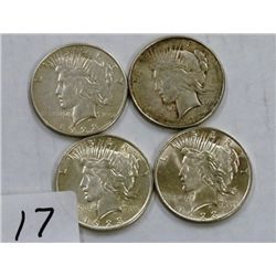 Four Peace Dollars - (2) 1923, (1) 1923O and (1) 1928S