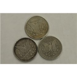 Three Morgan Silver Dollars 1880, 1889, 1890