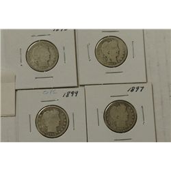 Four Liberty Head Nickels 1895, 1897, 1899, and 1903
