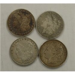 Four Morgan Silver Dollars (2) 1921 and (2) 1900O