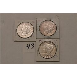 Three Peace Silver Dollars (2) 1923S and (1) 1926S