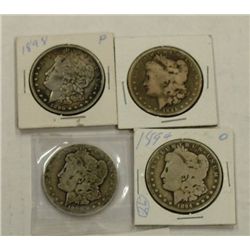 Four Morgan Silver Dollars 1885,1894O, 1898P, 1899O