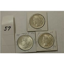 Three Peace Silver Dollars 1923P,1925, 1925P
