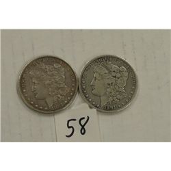 Two Morgan Silver Dollars 1885 and 1891O