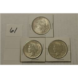 Three Silver Peace Dollars 1922 & (2) 1924