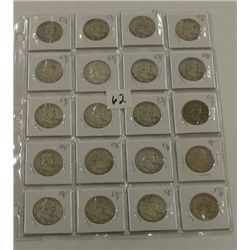 Sheet of 20 Franklin Half Dollars 1952D
