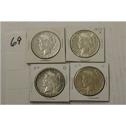Four Silver Peace Dollars1922S, 1923S, 1923D & 1926S
