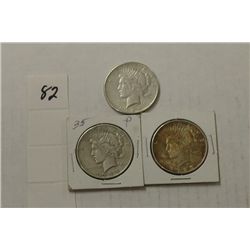 Three Silver Peace Dollars (2) 1925 and 1935P