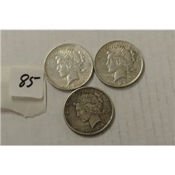 Three Peace Dollars 1922, 1923O, 1925
