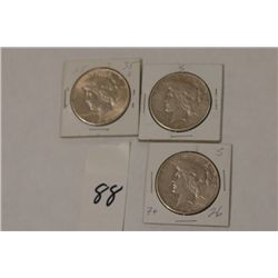 Three Peace Dollars (2) 1926S and (1) 1935S