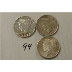 Three Peace Dollars 1922, 1923 and 1923S