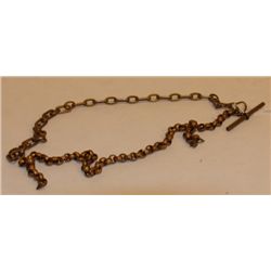 2 Antique Pocket Watch Chains 1) Bronze 12” 1) Bronze ? 11” with Bar Fob