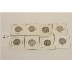 Eight Standing Liberty (Flying Eagles) Quarters - various dates