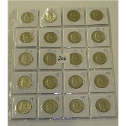 Twenty 1954P Franklin Half Dollars